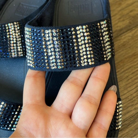 Fitflop 2 strap blue rhinestone wedge sandals - Picture 2 of 6